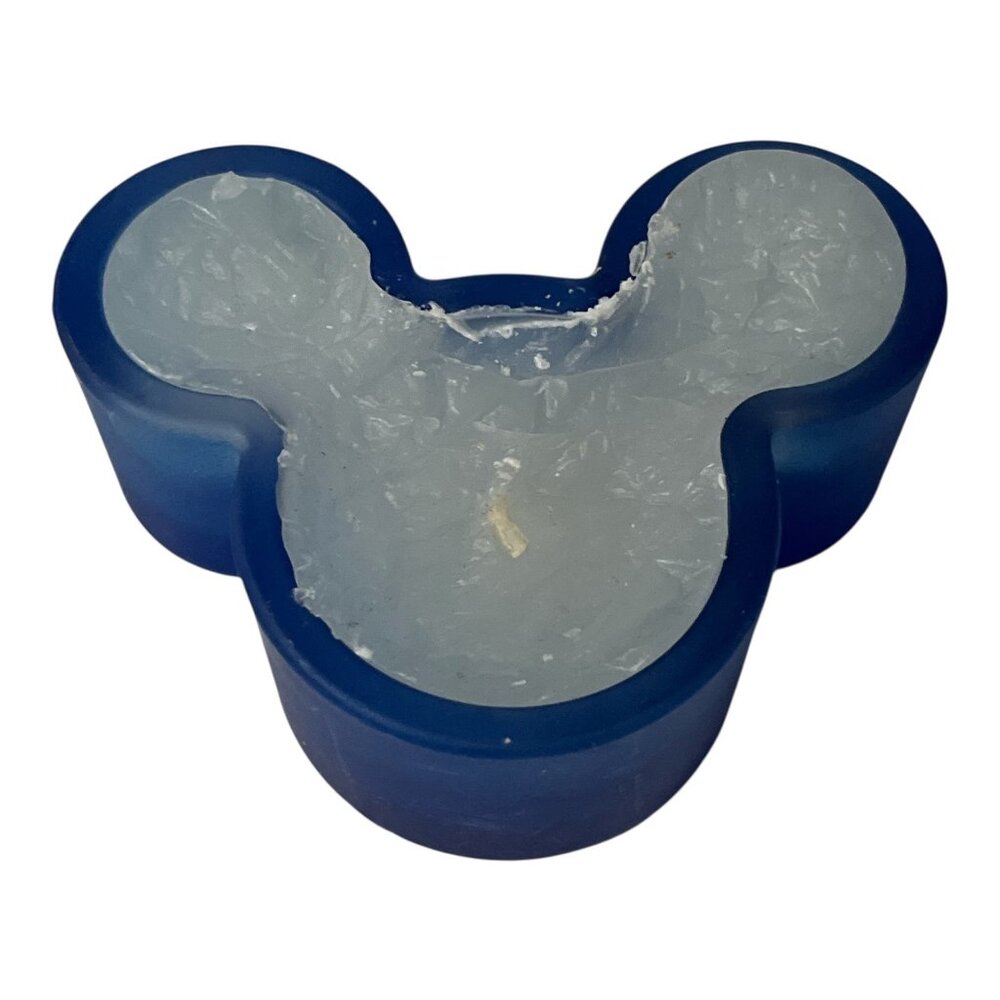 Disney Blue Mickey Mouse Head Shaped Candle Holder with White Candle – Made in T